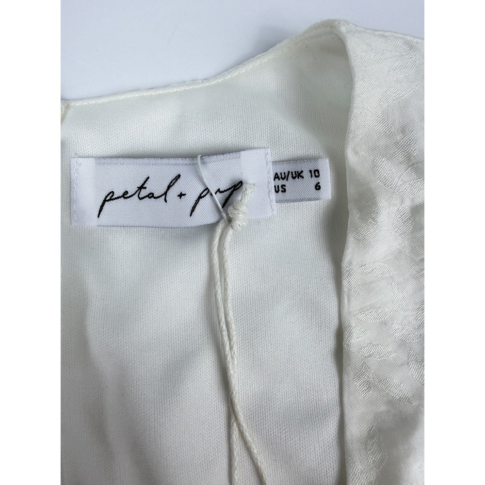 Petal & Pup White Puff Sleeve Mini Dress Women's US 6 Cottage core Jacquard - Picture 2 of 10